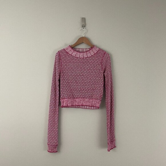 Free People Jane Long Sleeve Magenta Printed Crop Top Size Large - Picture 1 of 6